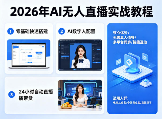 2026年AI无人直播实战教程，零基础也能快速搭建AI数字人无人直播间，实现24小时自动直播带货