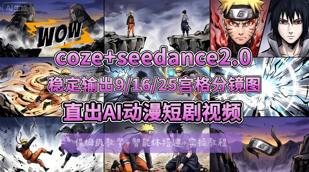 [COZE搭建教学]COZE+即梦Seedance 2.0稳定输出9-16-25宫格分镜图直出AI漫剧视频