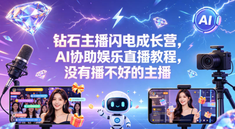 钻石主播闪电成长营，Al协助娱乐直播教程，没有播不好的主播
