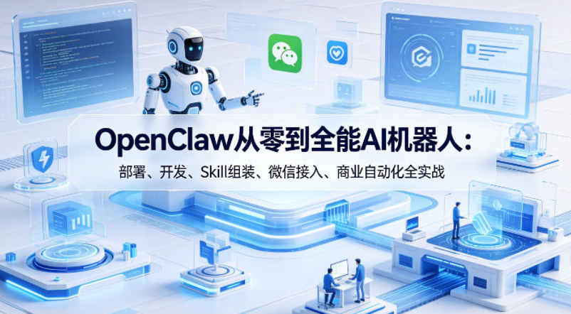 OpenClaw从零到全能AI机器人：部署、开发、Skill组装、微信接入、商业自动化全实战