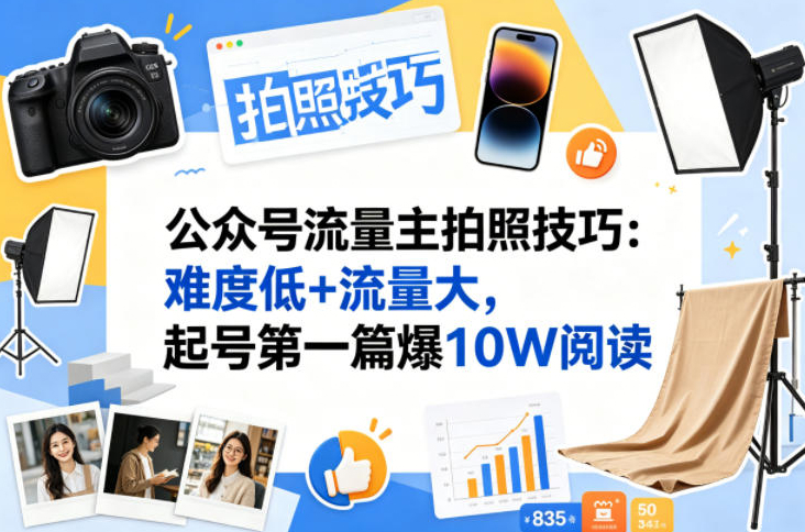 公众号流量主之拍照技巧赛道，难度低+流量大，起号第一篇就爆了10w阅读
