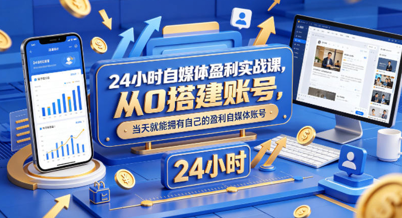 24小时自媒体盈利实战课，从0搭建账号，当天就能拥有自己的盈利自媒体账号