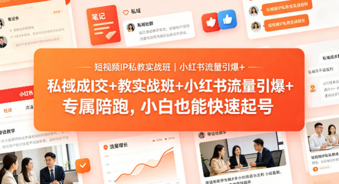 短视频IP私教实战班｜小红书流量引爆+私域成交+带徒盈利，专属陪跑，小白也能快速起号