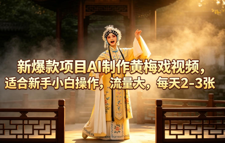 新爆款项目AI制作黄梅戏视频，适合新手小白操作，流量大，每天2-3张