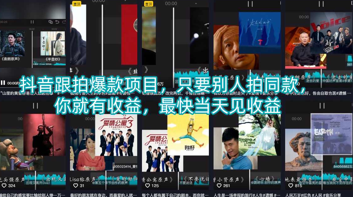 抖音跟拍爆款项目，只要别人拍同款，你就有收益，最快当天见收益