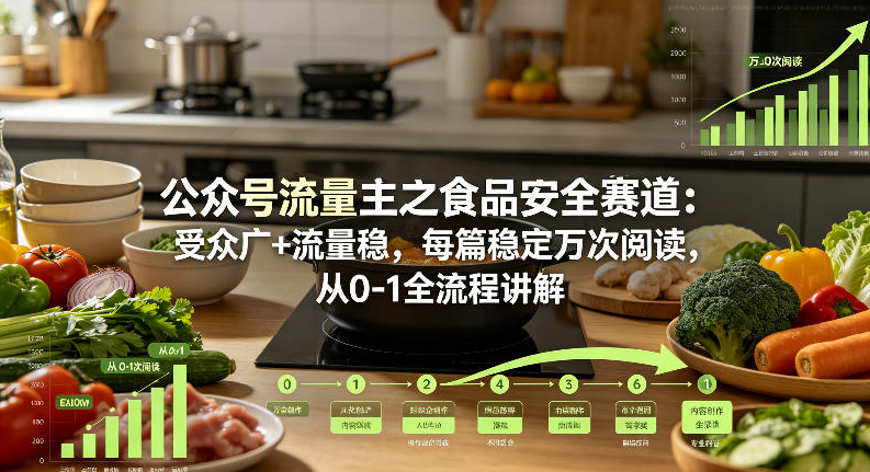 公众号流量主之食品安全赛道，受众广+流量稳，每篇作品稳定万次阅读，从0-1全流程讲解