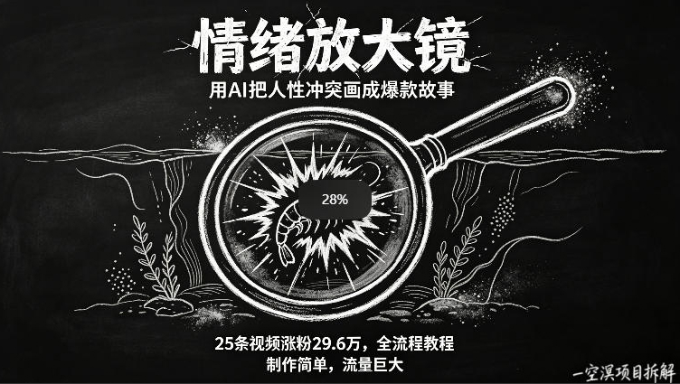 AI制作“情绪放大镜“视频，25条视频涨粉29.6W粉，流量巨大，制作简单，全流程教程