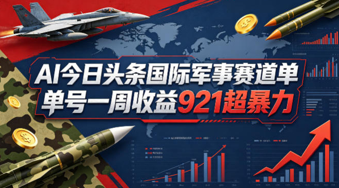 AI今日头条国际军事赛道，单号一周收益921，超暴力