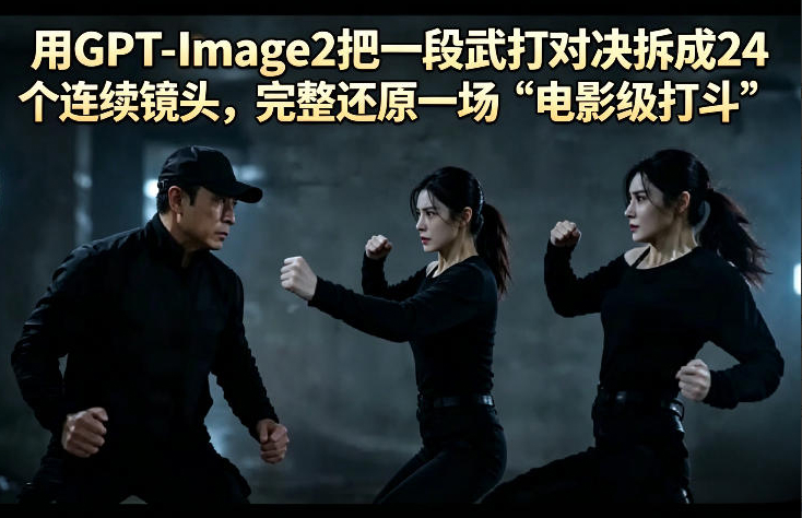 用GPT-Image2把一段武打对决拆成24个连续镜头，完整还原一场“电影级打斗”