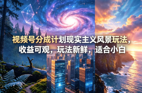 视频号分成计划现实主义风景玩法，收益可观，玩法新鲜，适合小白