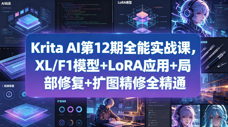 Krita AI第12期全能实战课，XL/F1模型+LoRA应用+局部修复+扩图精修全精通
