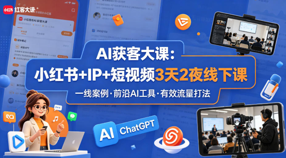 AI获客大课小红书+IP+短视频3天2夜线下课，用最真实的一线案例，最前沿的AI工具，最有效的流量打法（完整版）