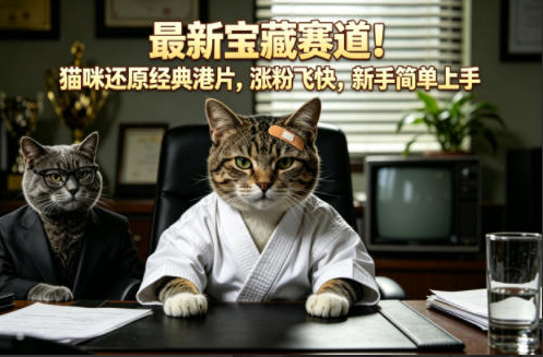 最新宝藏赛道！猫咪还原经典港片，涨粉飞快，新手简单上手