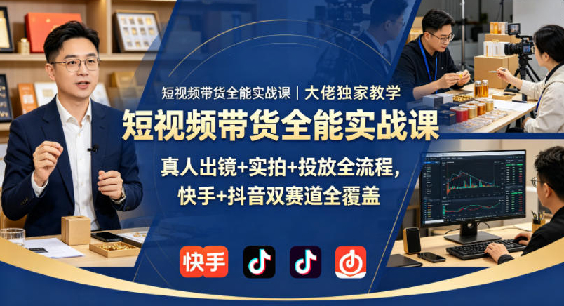 短视频带货全能实战课｜大佬独家教学，真人出镜+实拍+投放全流程，快手+抖音双赛道全覆盖