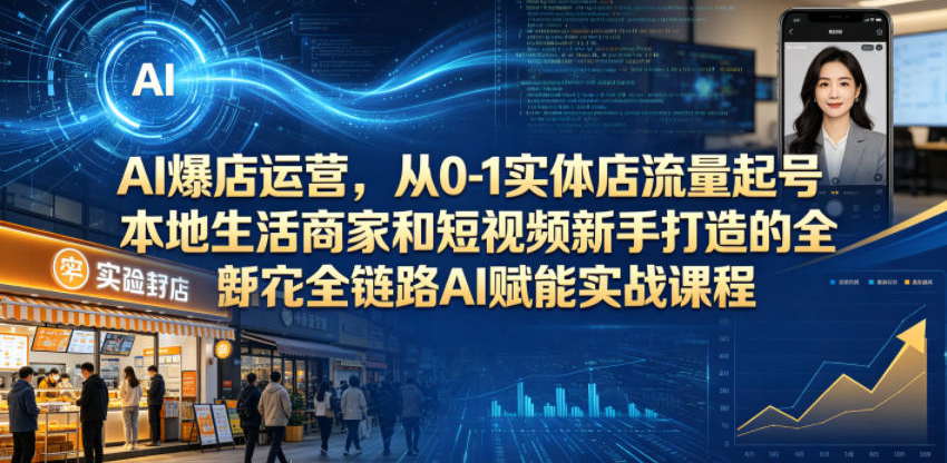 AI爆店运营，从0-1实体店流量起号，本地生活商家和短视频新手打造的全链路AI赋能实战课程