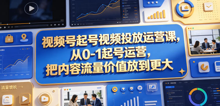 视频号起号视频投放运营课，从0-1起号运营，把内容流量价值放到更大