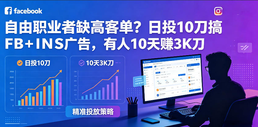 自由职业者缺高客单？日投10刀搞FB+INS广告，有人10天赚3K刀！【原创双语字幕】
