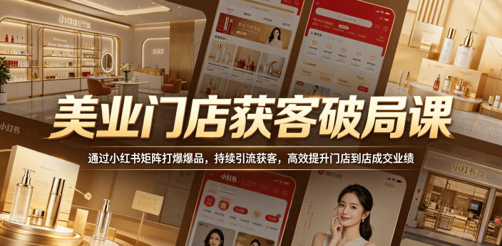 美业门店获客破局课，通过小红书矩阵打爆爆品，持续引流获客，高效提升门店到店成交业绩
