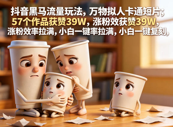 抖音黑马流量玩法，万物拟人卡通短片，57个作品获赞39W，涨粉效率拉满，小白一键复刻，保姆级拆解