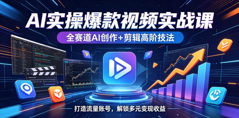 AI实操爆款视频实战课，全赛道AI创作+剪辑高阶技法，打造流量账号，解锁多元变现收益
