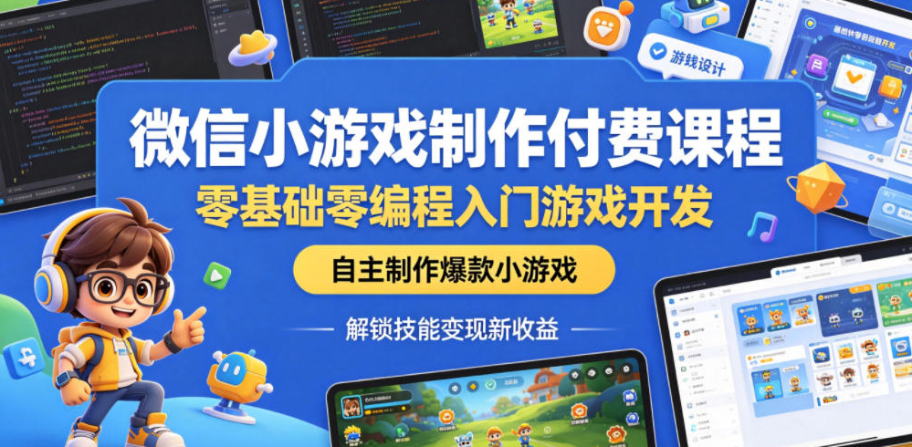 微信小游戏制作付费课程，零基础零编程入门游戏开发，自主制作爆款小游戏，解锁技能变现新收益