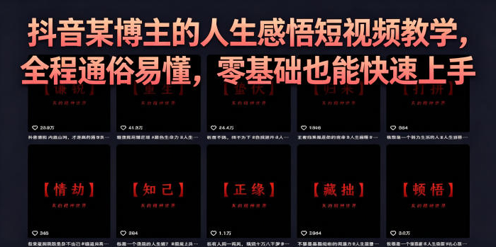 抖音某博主的灰太狼人生感悟短视频教学，全程通俗易懂，零基础也能快速上手