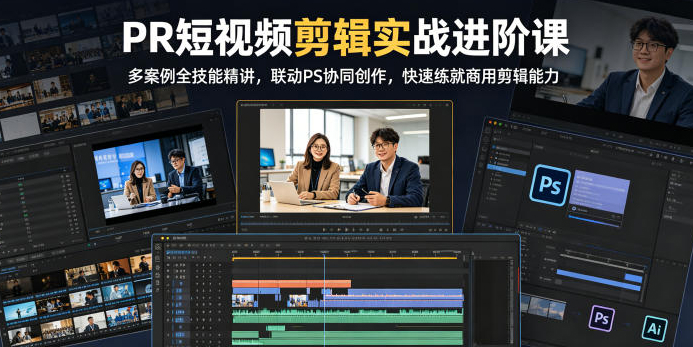 PR短视频剪辑实战进阶课，多案例全技能精讲，联动PS协同创作，快速练就商用剪辑能力