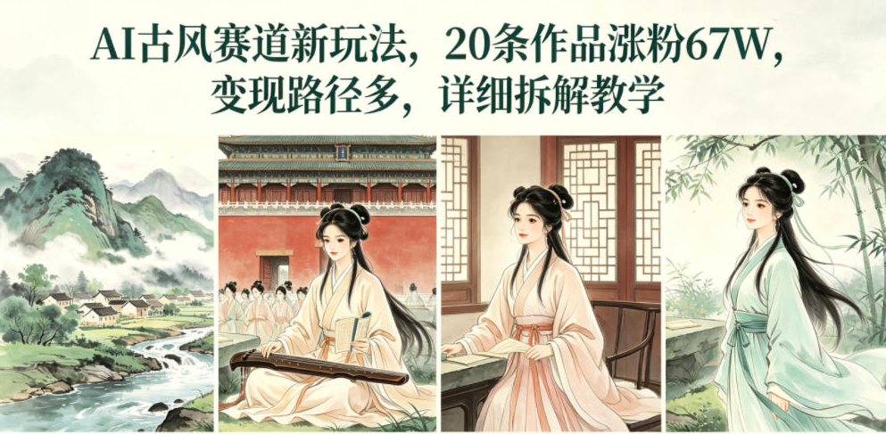 AI古风赛道新玩法，20条作品涨粉67W，变现路径多，详细拆解教学