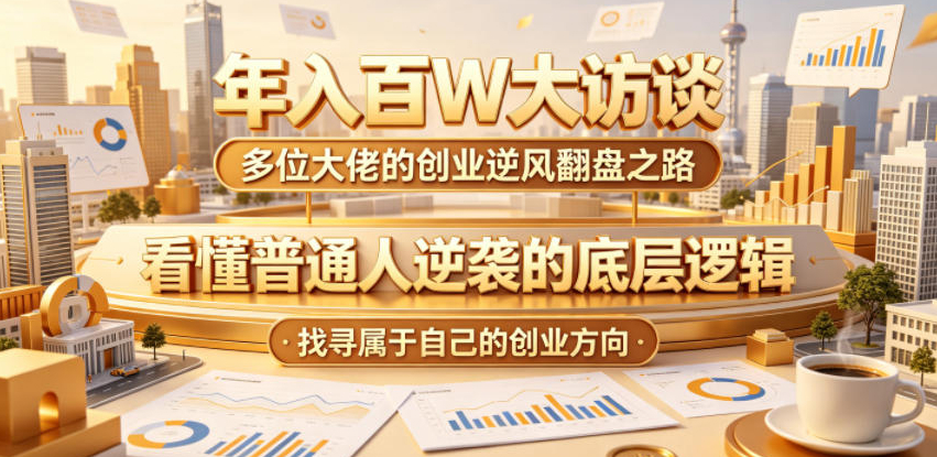 年入百W大访谈，多位大佬的创业逆风翻盘之路，看懂普通人逆袭的底层逻辑，找寻属于自己的创业方向