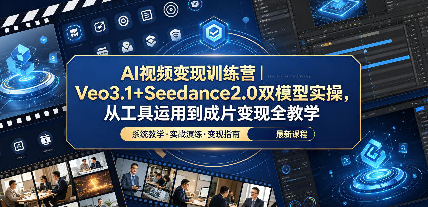 AI视频变现训练营｜Veo3.1+Seedance2.0双模型实操，从工具运用到成片变现全教学