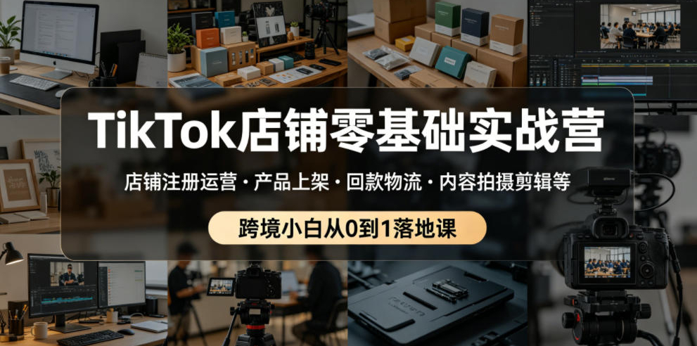 TikTok店铺零基础实战营，店铺注册运营产品上架回款物流、内容拍摄剪辑等 ，跨境小白从0到1落地课