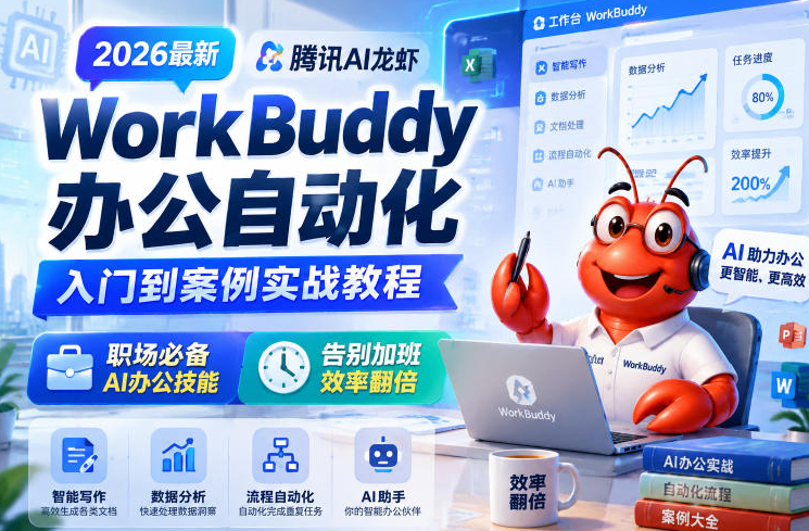 2026最新腾讯AI龙虾WorkBuddy办公自动化入门到案例实战教程，职场必备AI办公技能，告别加班，效率翻倍