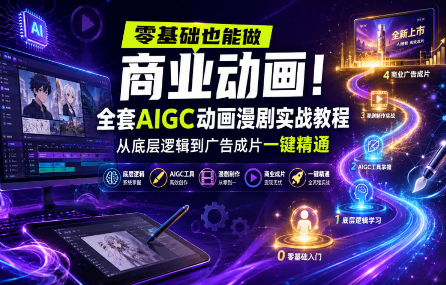 零基础也能做商业动画！全套AIGC动画漫剧实战教程，从底层逻辑到广告成片一键精通