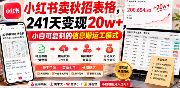 小红书卖秋招表格，241天变现20w+，小白可复刻的信息搬运工模式