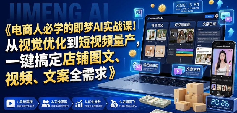 电商人必学的即梦AI实战课！从视觉优化到短视频量产，一键搞定店铺图文、视频、文案全需求