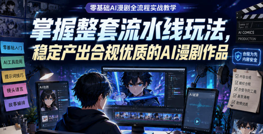 零基础AI漫剧全流程实战教学，掌握整套流水线玩法，稳定产出合规优质的AI漫剧作品