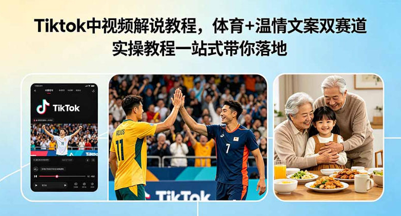 Tiktok中视频解说教程，体育+温情文案双赛道实操教程一站式带你落地，教你出海賺美刀