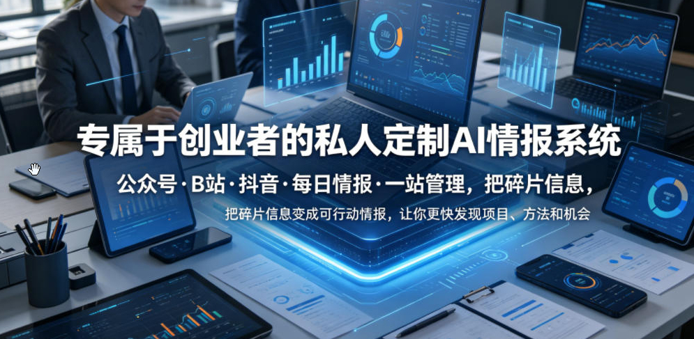专属于创业者的私人定制AI情报系统，公众号·B站·抖音·每日情报·一站管理，把碎片信息变成可行动情报，让你更快发现项目、方法和机会
