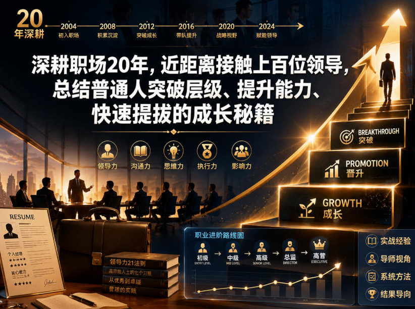 付费文章：深耕职场20年，近距离接触上百位领导，总结普通人突破层级、提升能力、快速提拔的成长秘籍（全网独家干货）