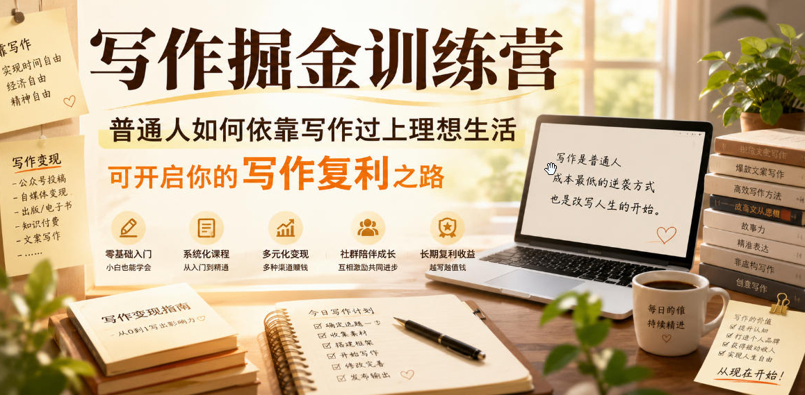写作掘金训练营，普通人如何依靠写作过上理想生活，可开启你的写作复利之路（更新6月）