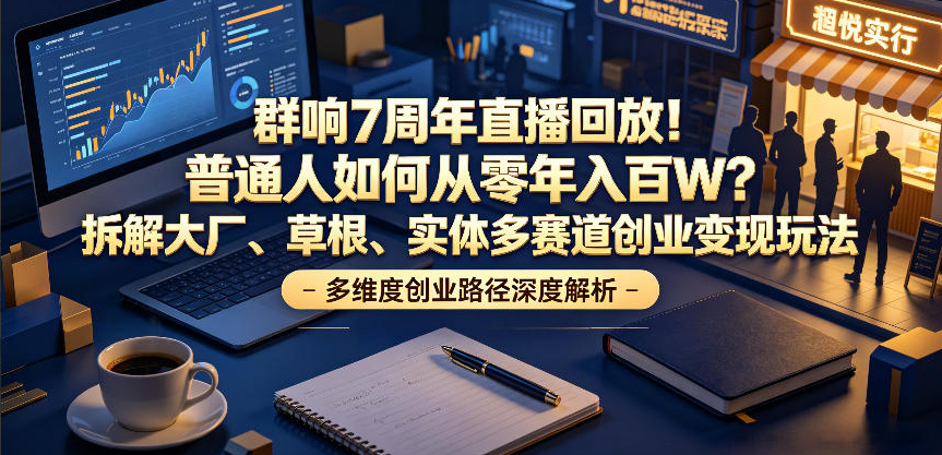 群响7周年直播回放！普通人如何从零年入百W？拆解大厂、草根、实体多赛道创业变现玩法