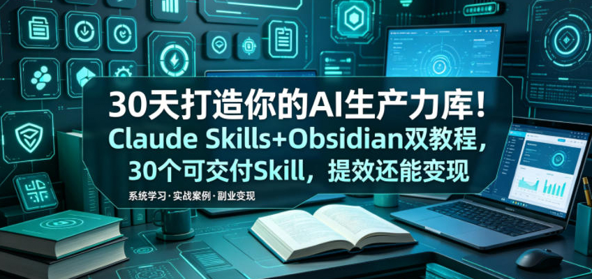 30天打造你的AI生产力库！Claude Skills+Obsidian 双教程，30 个可交付 Skill，提效还能变现