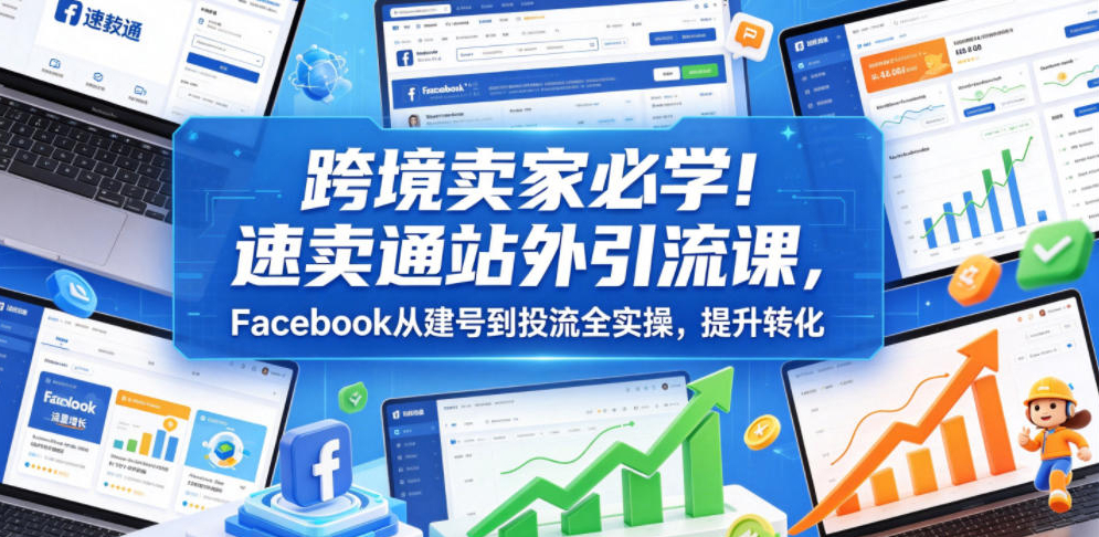 跨境卖家必学！速卖通站外引流课，Facebook从建号到投流全实操，提升转化