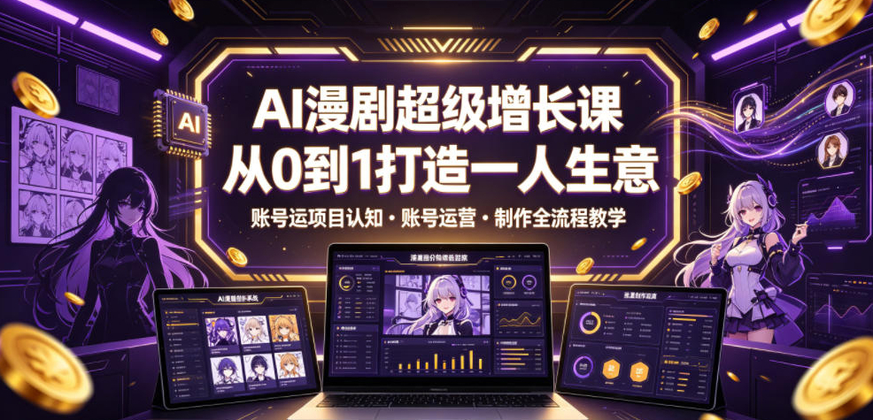 AI漫剧超级增长课，从0到1打造一人生意，项目认知?账号运营?制作全流程教学