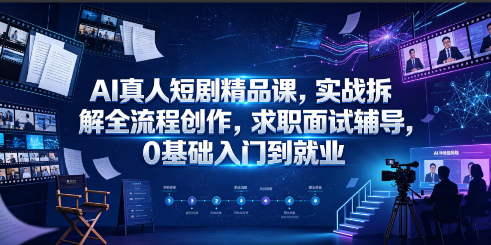 AI真人短剧精品课，实战拆解全流程创作，求职面试辅导，0基础入门到就业