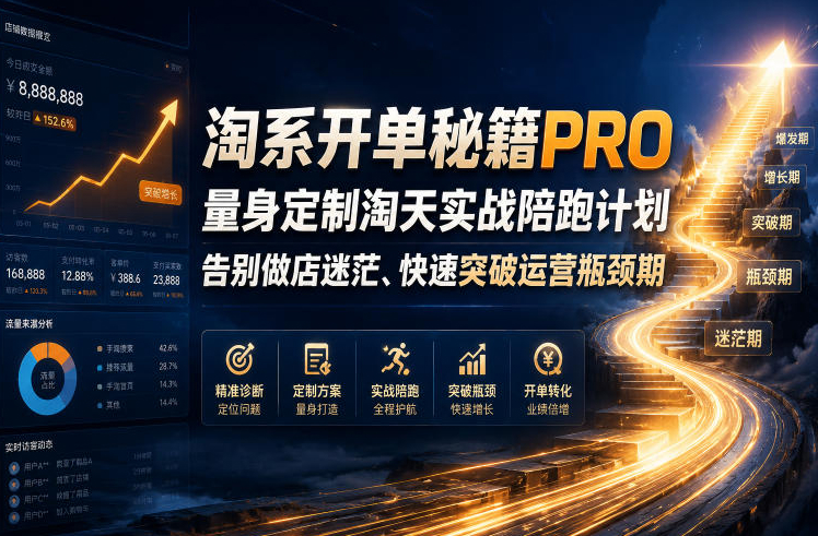 淘系开单秘籍PRO，量身定制淘天实战陪跑计划，告别做店迷茫、快速突破运营瓶颈期（2026年6月11）