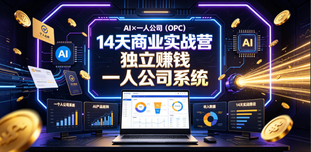AI×一人公司（OPC）14天商业实战营，用AI帮你搭建一个属于你自己的、能独立賺钱的一人公司系统