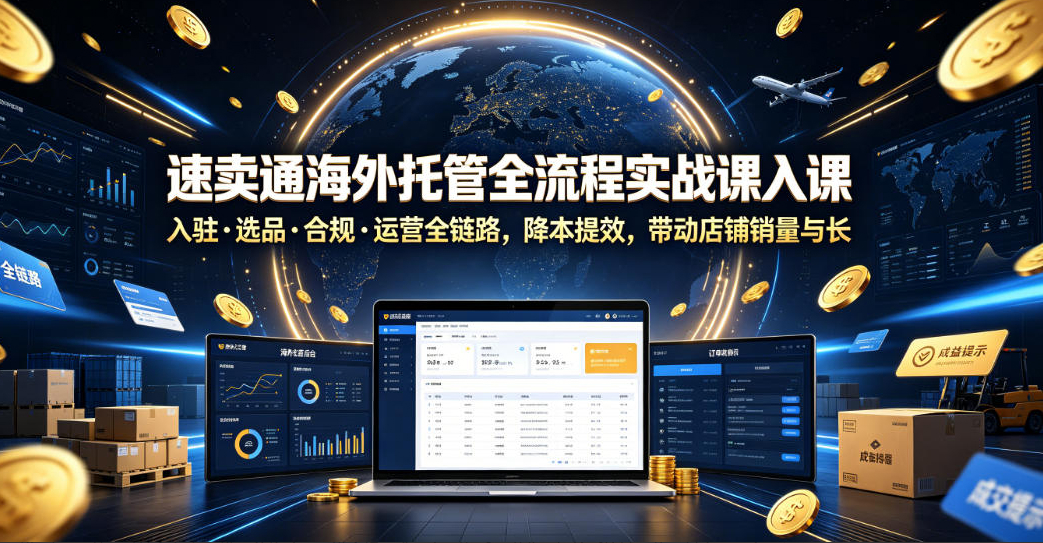速卖通海外托管全流程实战课入驻选品合规运营全链路，降本提效，带动店铺销量与收益增长