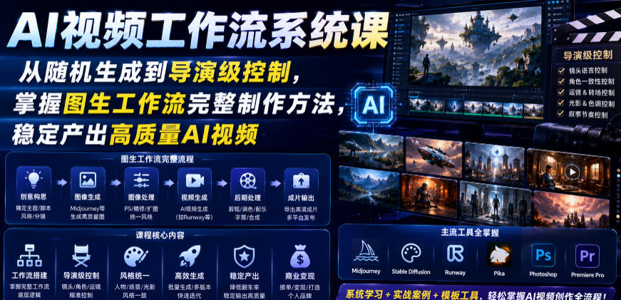 AI视频工作流系统课，从随机生成到导演级控制，掌握图生工作流完整制作方法，稳定产出高质量AI视频
