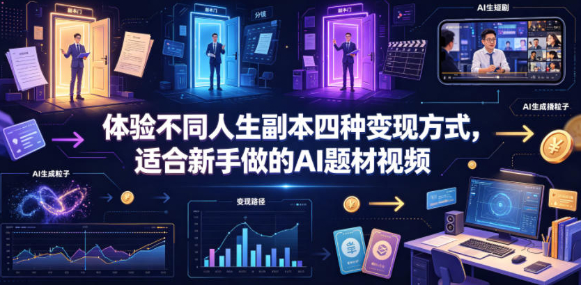 体验不同人生副本四种变现方式，适合新手做的AI题材视频